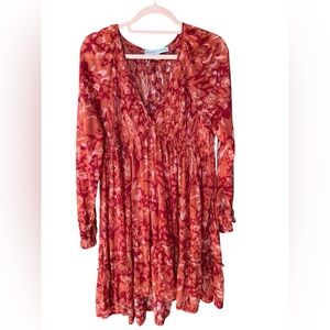 Beyond the Radar Romantic Red-Orange Floral Dress Size Medium